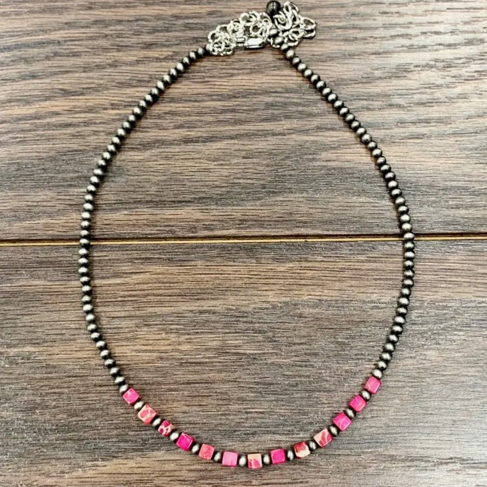 Handmade 15" Navajo Square Gemstone Necklace